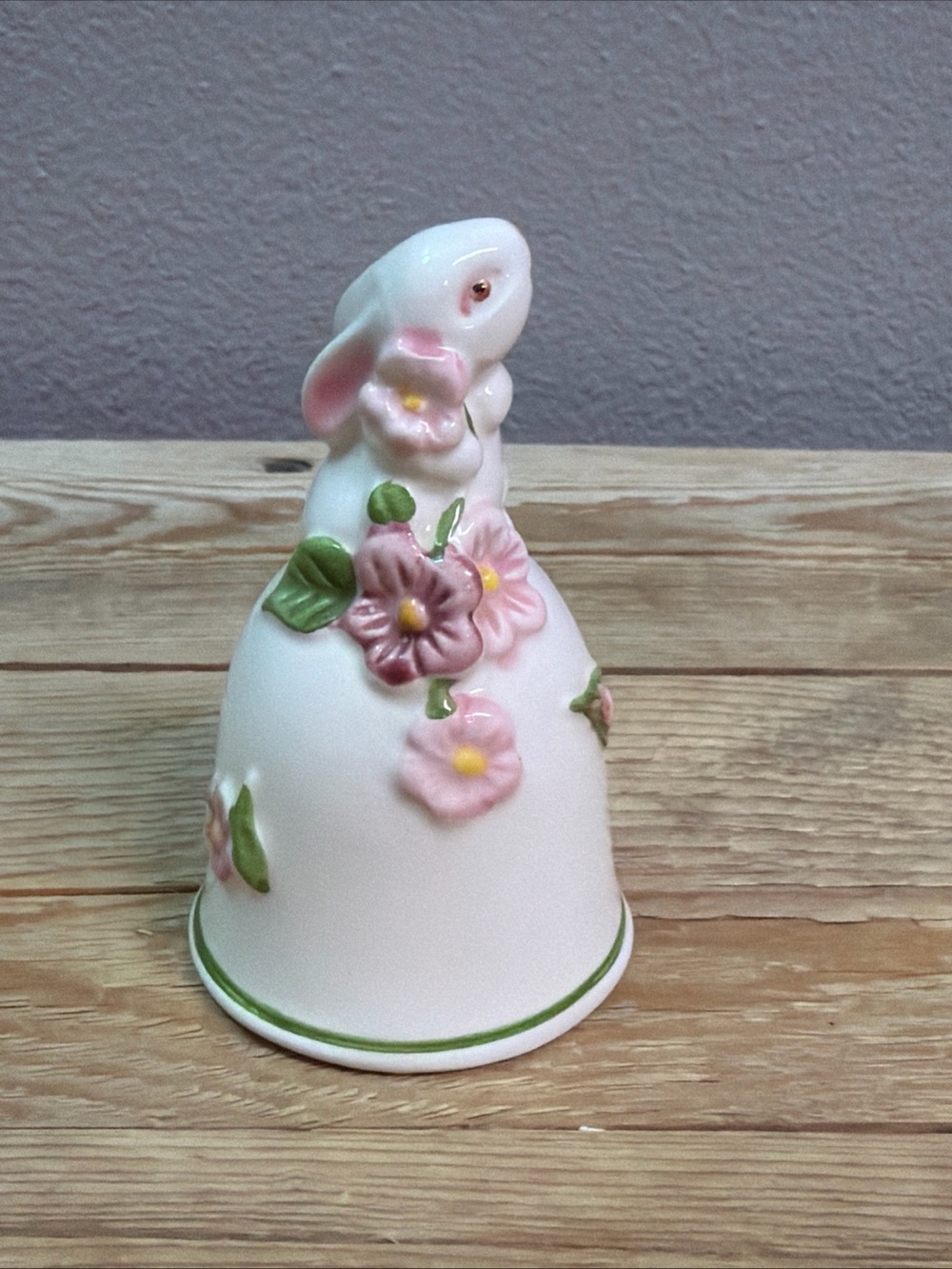 Vintage Avon Porcelain Bunny Bell with Pink Floral Accents